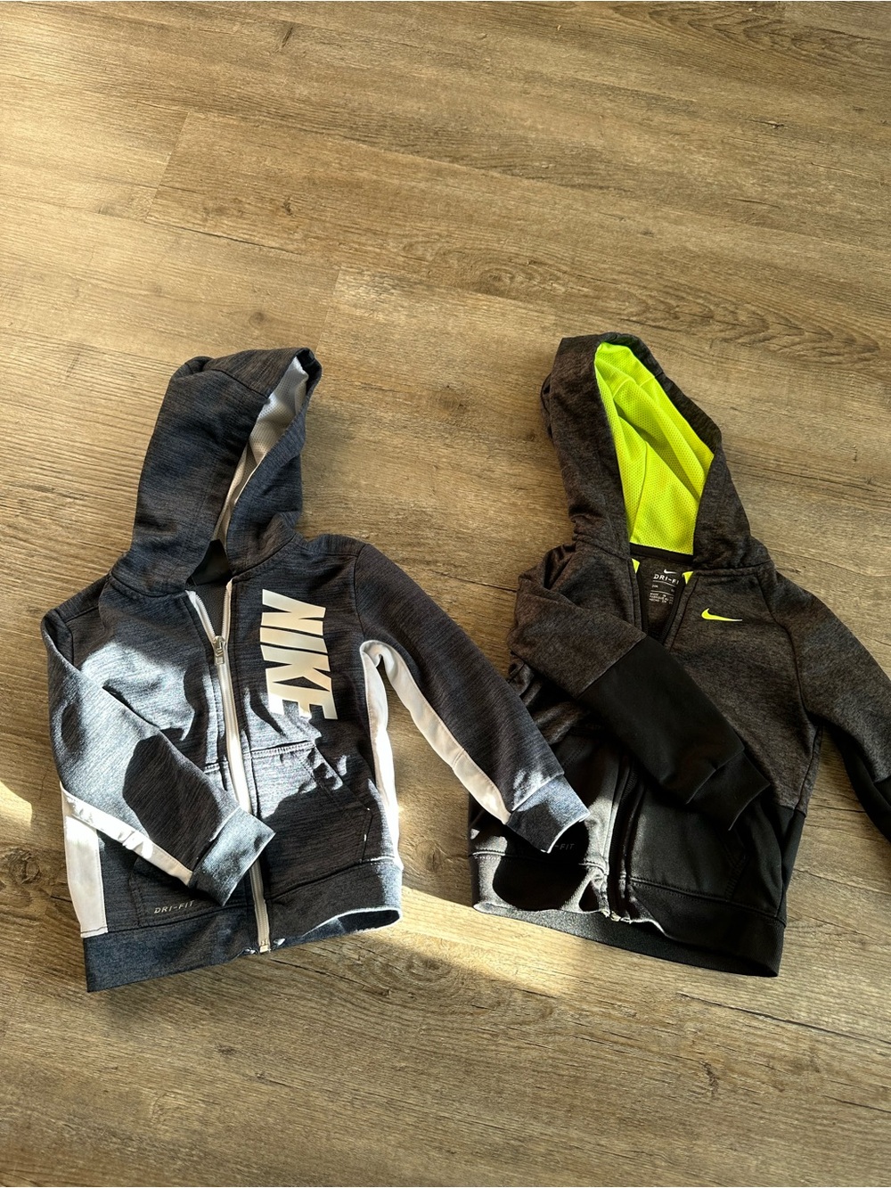 2 Nike Toddler Charcoal Gray & black Hoodies with Neon Yellow Lining